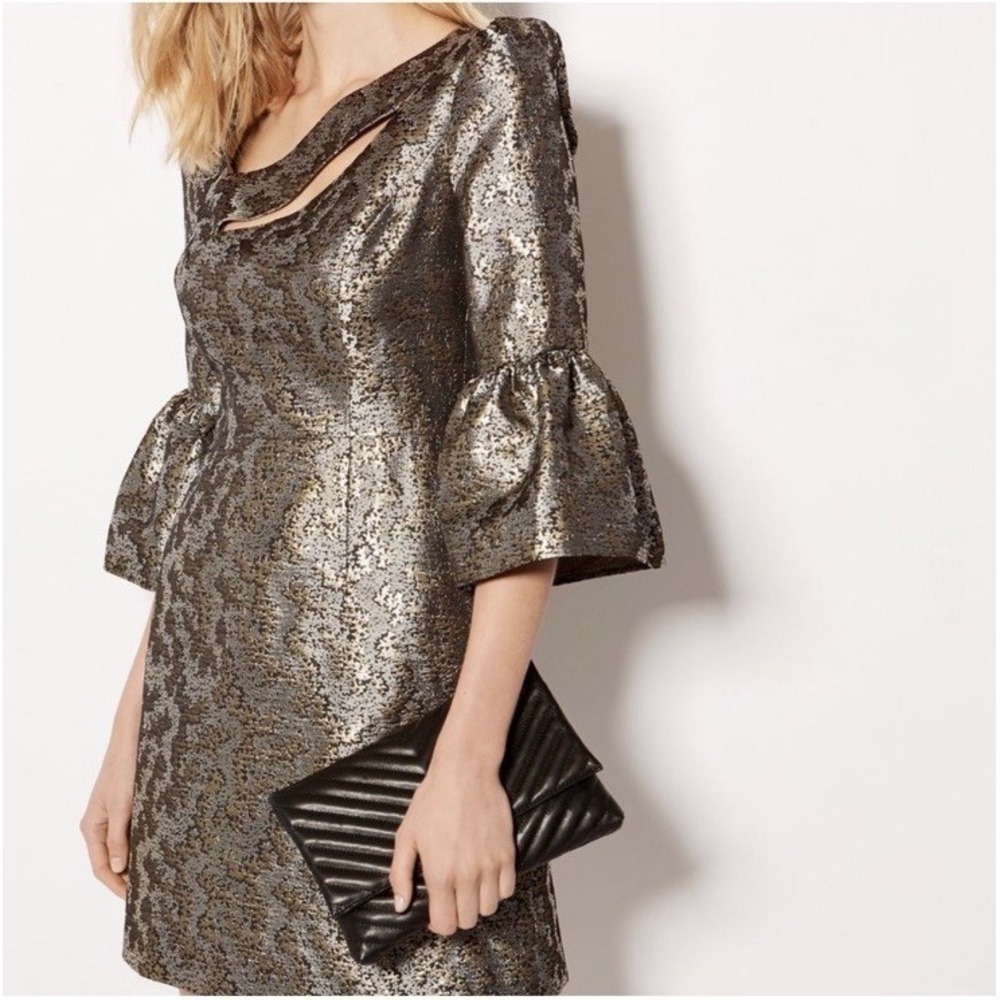 Karen‎ Millen Metallic Jacquard Mini Dress Womens US 8 Party Elegant Luxury